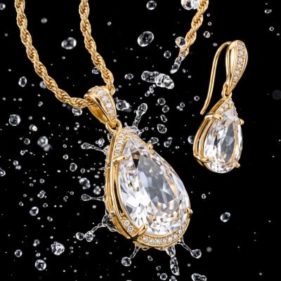Elegant Crystal Pendant Necklace & Drop Earring Set