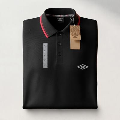 Novleot Classic Fit Breathable Cotton Polo Shirt – Black with Crimson Accent Collar