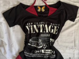 Vintage Car Graphic Layered Halter Neck Crop Top
