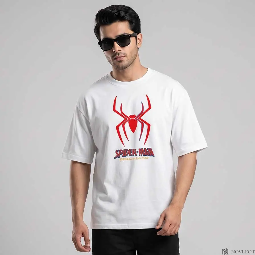 Spider-Inspired Oversized Drop Shoulder T-Shirt-White